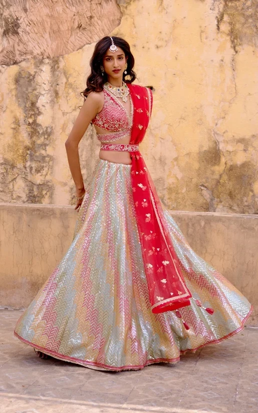Multicoloured Shimmer Lehenga